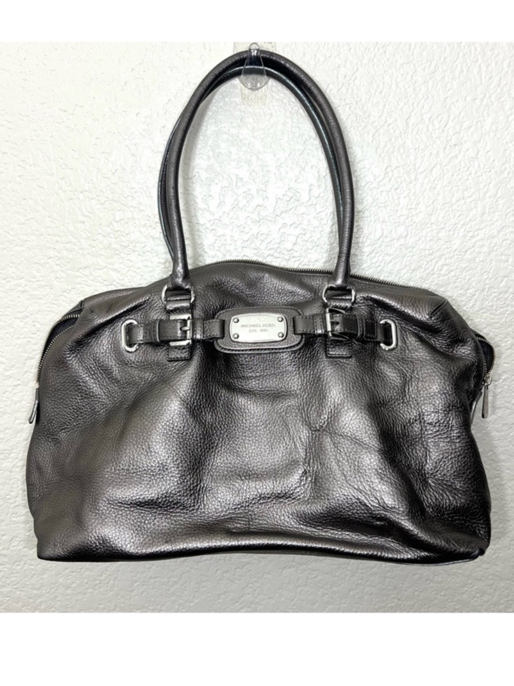 Michael Kors Womens WEEKENDER BAG XL Handbag Silver Leather Hamilton Satchel
